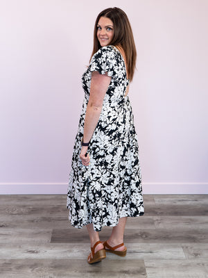 *NEW* Amanda Ruffle Midi Dress | Floral Black