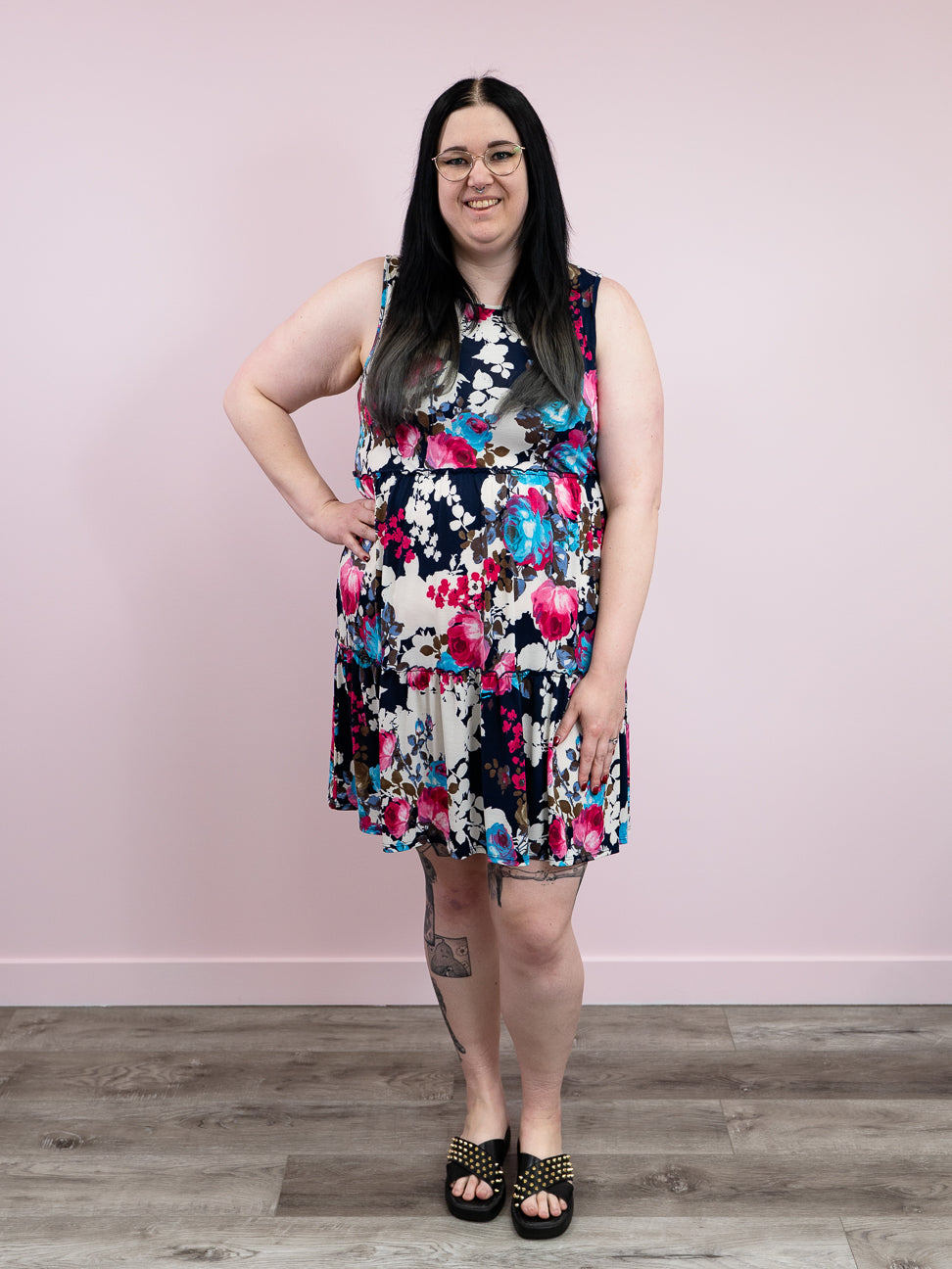*NEW* Dinner & Dancing Tiered Swing Dress | Navy & Multi Floral