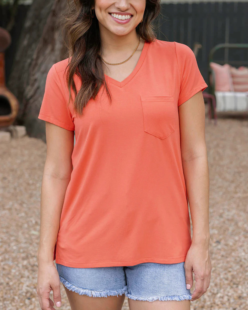 Grace & Lace | True Fit Perfect Pocket Tee | Apricot