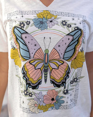 *NEW* Grace & Lace | Notched Neck Washed & Worn Graphic Tee | Butterfly