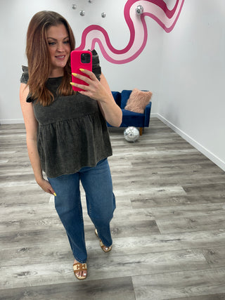 *FINAL SALE* Susie Ruffle Babydoll Top | Ash Black