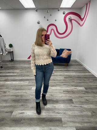 Dora Pointelle Knit Sweater | Beige