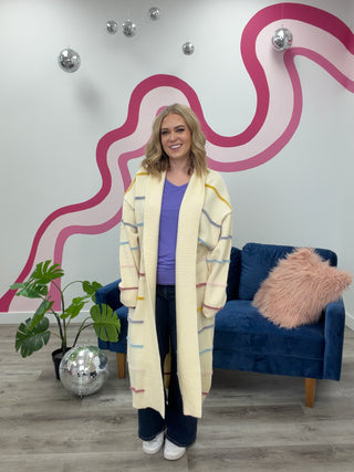 *NEW* Hug & Glow Striped Long Cardigan | Cream Mix