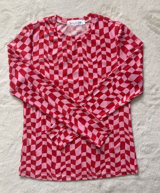 PREORDER Shirley Maggie Mesh Top | Wavy Check - shipping late January