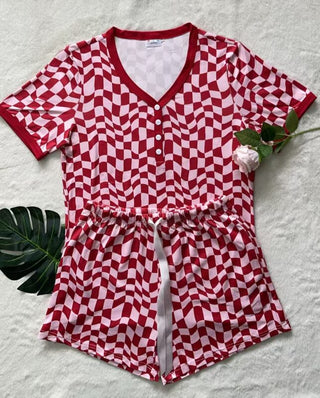 PREORDER Shirley Pajama Set | Tee & Shorts | Wavy Check - shipping late January