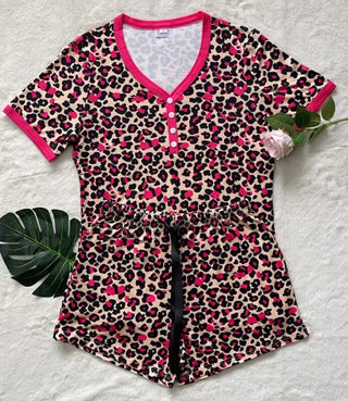 PREORDER Shirley Pajama Set | Tee & Shorts | Hot Pink Leopard - shipping late January