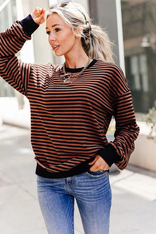 *NEW* Ampersand | Performance Fleece University Pullover | Chai Stripe