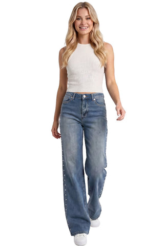 *NEW* RFM | Chloe High Rise Wide Leg Stud Jeans | Medium Wash