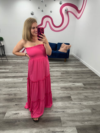 Freebird Strapless Maxi Dress | Hot Pink