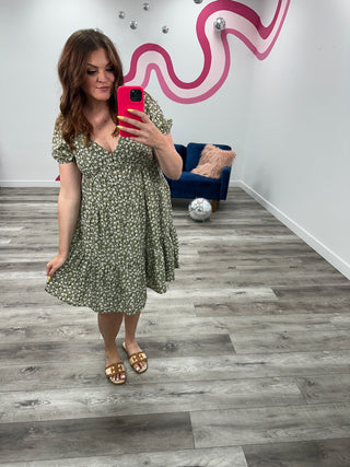 Daisy Mae Floral Mini Dress | Light Olive