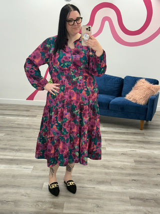 Karina Floral Maxi Dress | Hunter Green & Magenta