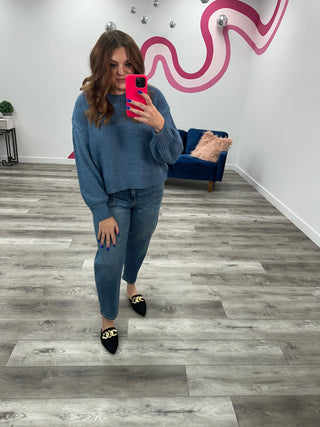 Autumn Drift Oversized Balloon Sleeve Sweater | Dusty Blue