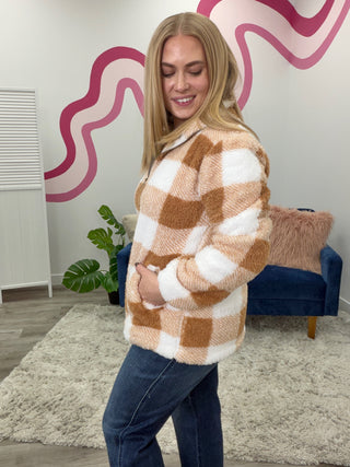 *NEW* Sherpa Plaid Pullover | Camel