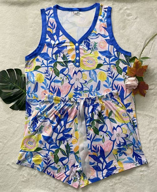 PREORDER Shirley Pajama Set | Tank & Shorts | Capri Blue Garden - shipping early June