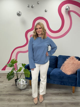 *NEW* Alexi Crew Neck Long Sleeve Top | Gray Blue