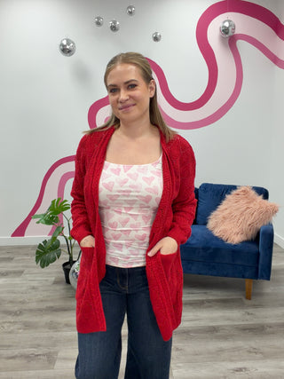 *NEW* Open Knit Cardigan | Red