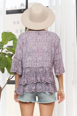 Carly Bell Sleeve Lace Blouse | Purple