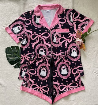 PREORDER Shirley Pajama Set | Button Down & Shorts | Pink Ghost - shipping mid September