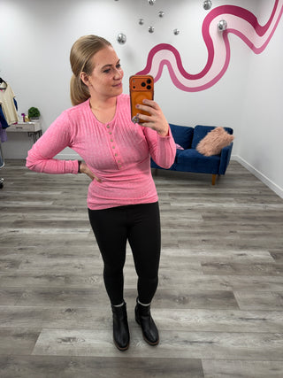 *BOXING DAY* Jessy Ribbed Long Sleeve Button Down Top | Fuchsia