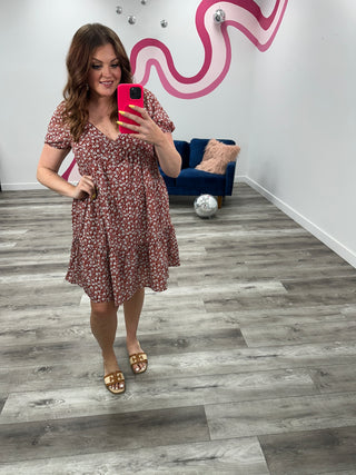 Daisy Mae Floral Mini Dress | Rust