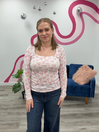 *NEW* Alyssa Long Sleeve Top | Blushing Pink Hearts