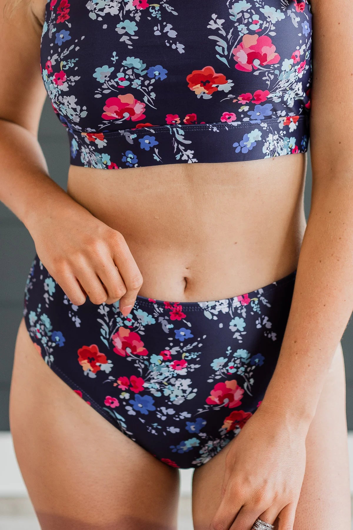 Bask In The Sun Floral | Mid-Rise Bikini BOTTOM | Navy Floral
