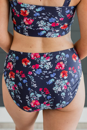 Bask In The Sun Floral | Mid-Rise Bikini BOTTOM | Navy Floral