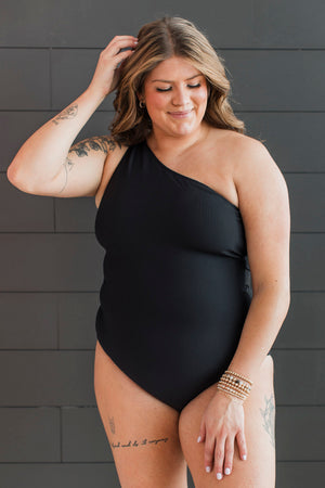 Beach Bound | One Shoulder SWIMSUIT | Black Ribbed
