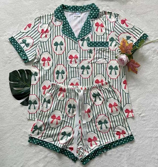 PREORDER Shirley Pajama Set | Button Down & SHORTS | BOW Stripe - shipping early November