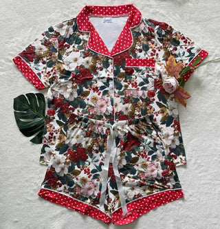 PREORDER Shirley Pajama Set | Button Down & SHORTS | Floral Polka Dot - shipping early November