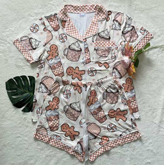 PREORDER Shirley Pajama Set | Button Down & SHORTS | Gingerbread - shipping early November