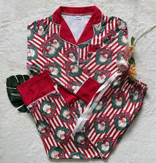PREORDER Shirley Pajama Set | Button Down & Pants | Santa Stripe - shipping early November