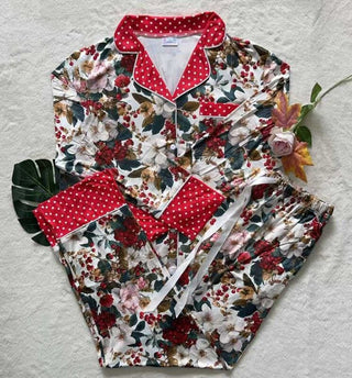 PREORDER Shirley Pajama Set | Button Down & Pants | Floral Polka Dot - shipping early November
