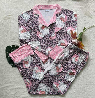 PREORDER Shirley Pajama Set | Button Down & Pants | Leopard Santa - shipping early November