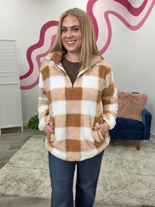 *NEW* Sherpa Plaid Pullover | Camel