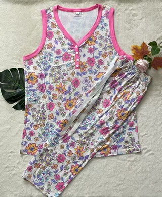 PREORDER Shirley Pajama Set | Tank & CAPRIS | Dainty Florals - shipping early June