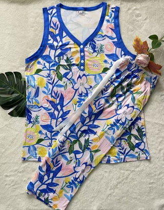 PREORDER Shirley Pajama Set | Tank & CAPRIS | Capri Blue Garden - shipping early June