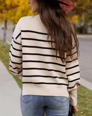 *NEW* Grace & Lace | Crew Neck Striped Sweater | Natural & Black