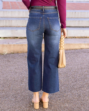 Grace & Lace | Cropped Wide Leg Waist Shaper Jeans | Medium Dark Wash