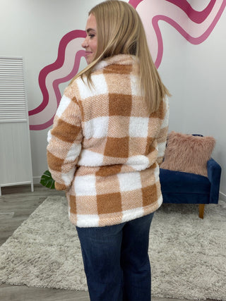 *NEW* Sherpa Plaid Pullover | Camel
