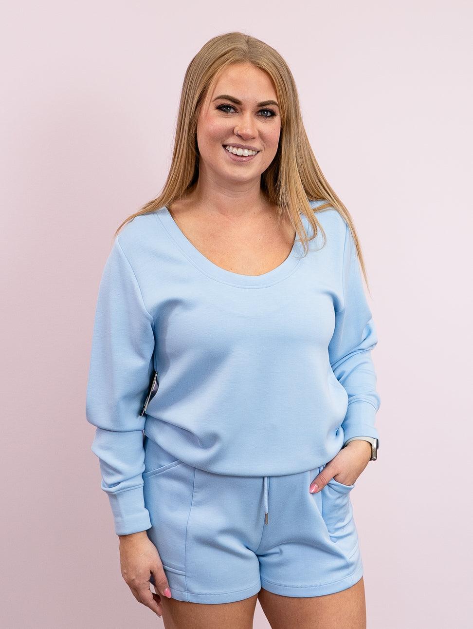 RD Style | Kenza Soft Scuba Reversible Long Sleeve Top | Bluebell