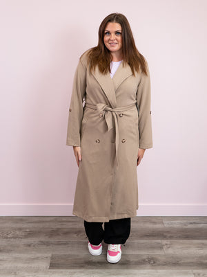 DEX | Long Gone Double Breasted Trench | Taupe