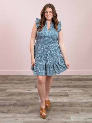 *NEW* Cove Floral Cap Sleeve Dress | Dusty Teal