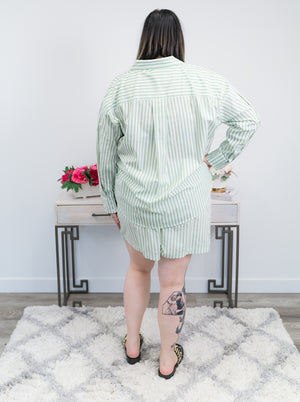 *FINAL SALE* Brunette The Label | Striped Button Up | Sage Green & White