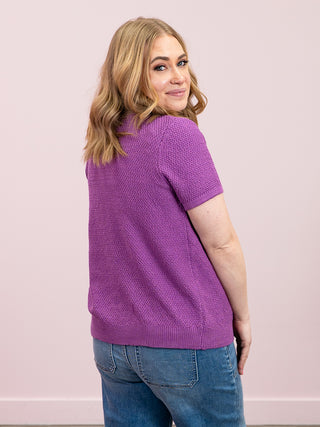 Wendy Waffled Short Sleeve Cardigan | Orchid