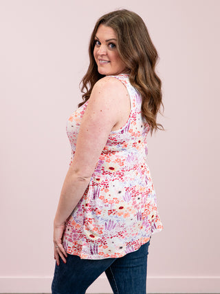 Renee Ruffle Tank Top | Coral Sunset Floral