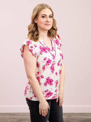 *NEW* Prim Cap Sleeve Top | Fuchsia