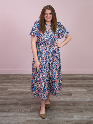 *NEW* Wildflower Era Smocked Tiered Floral Dress | Navy