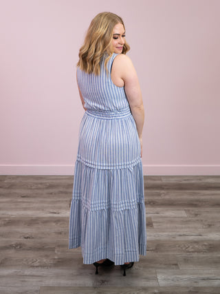 DEX | Brynn Smocked Waist Dress | Chambray Stripe