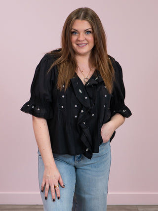 DEX | Evandra Embroidered Blouse | Black